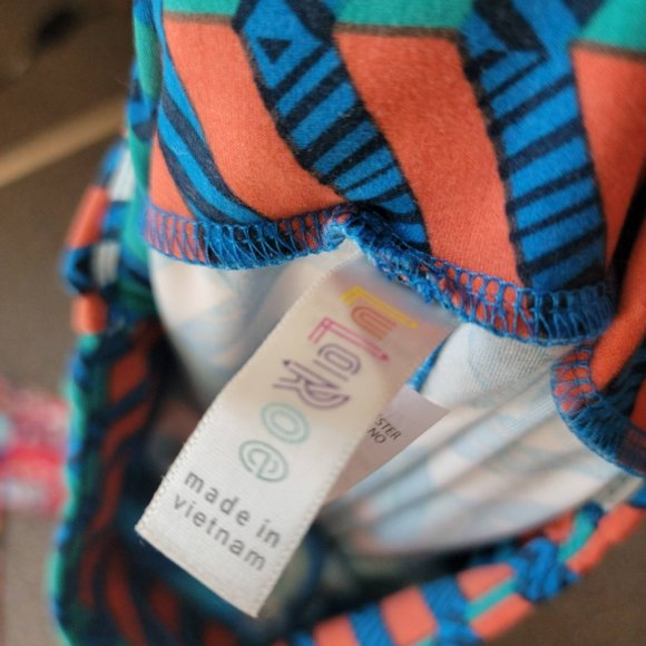 OS LuLaRoe Soft Stretchy Leggings Blue Pink Yellow Abstract Print One Size - Picture 3 of 8